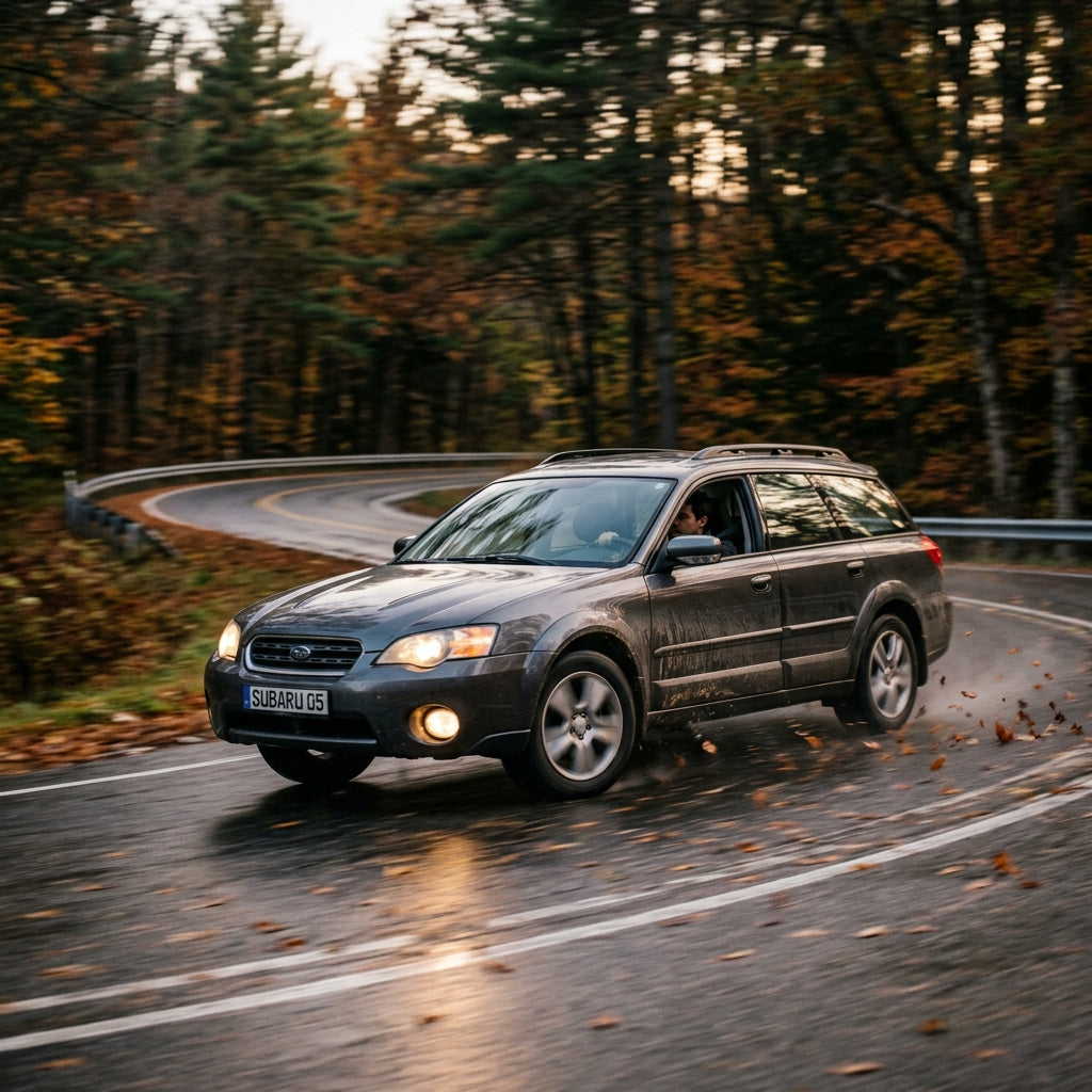 Action Shot: Subaru Outback,Legacy Driving Fast
