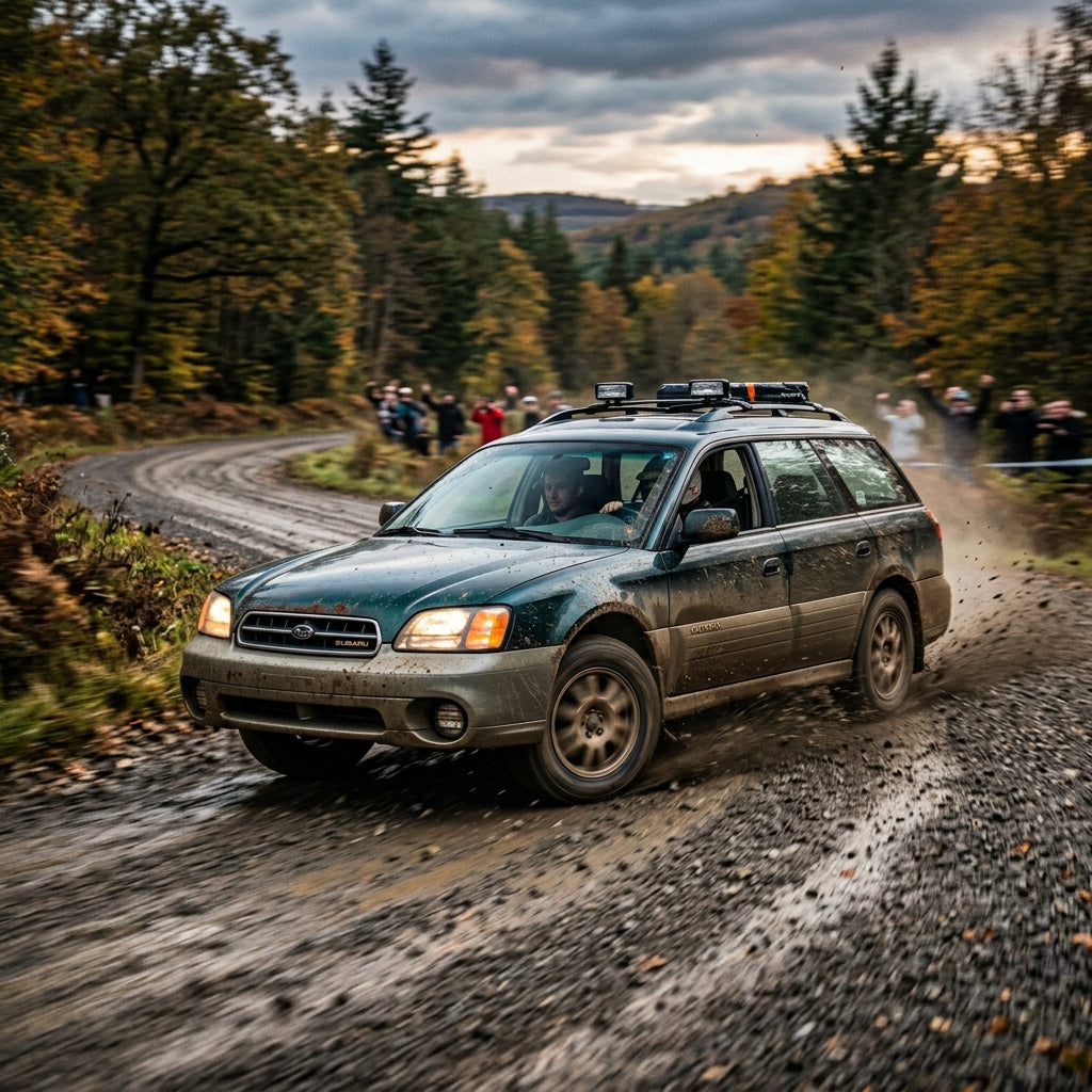Action Shot: Subaru Outback,Legacy Driving Fast