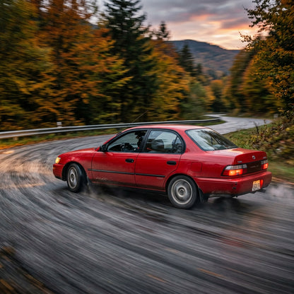 Action Shot: Toyota Corolla Driving Fast