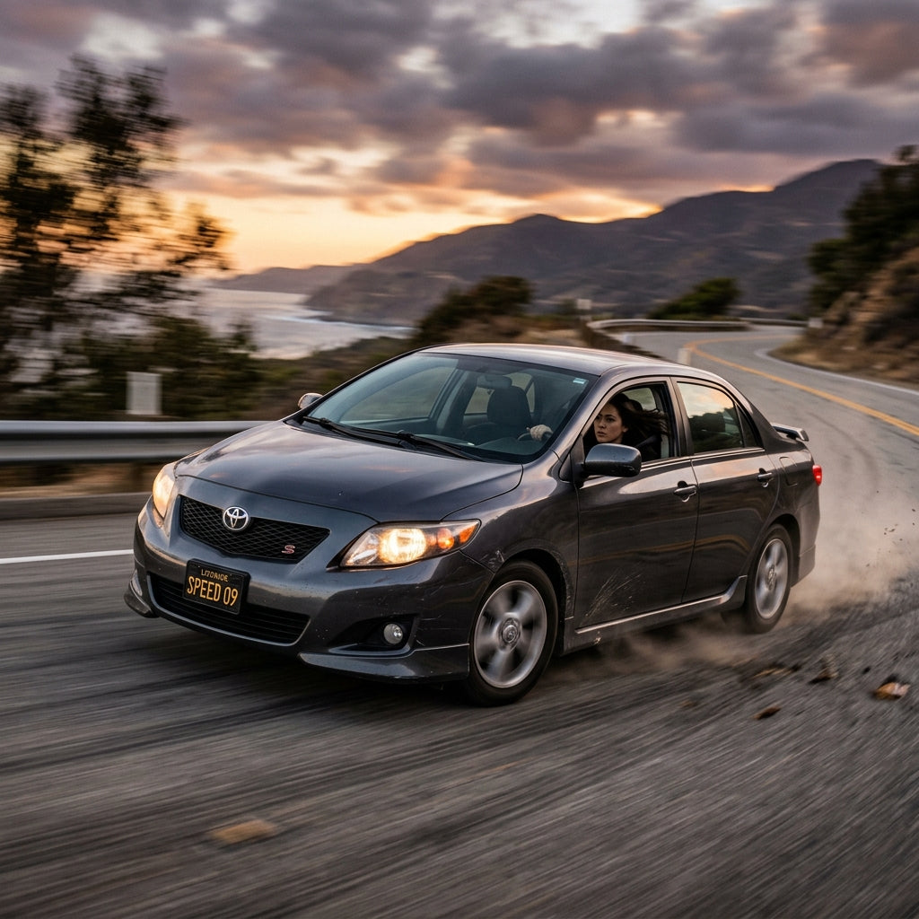 Action Shot: Toyota Corolla Driving Fast
