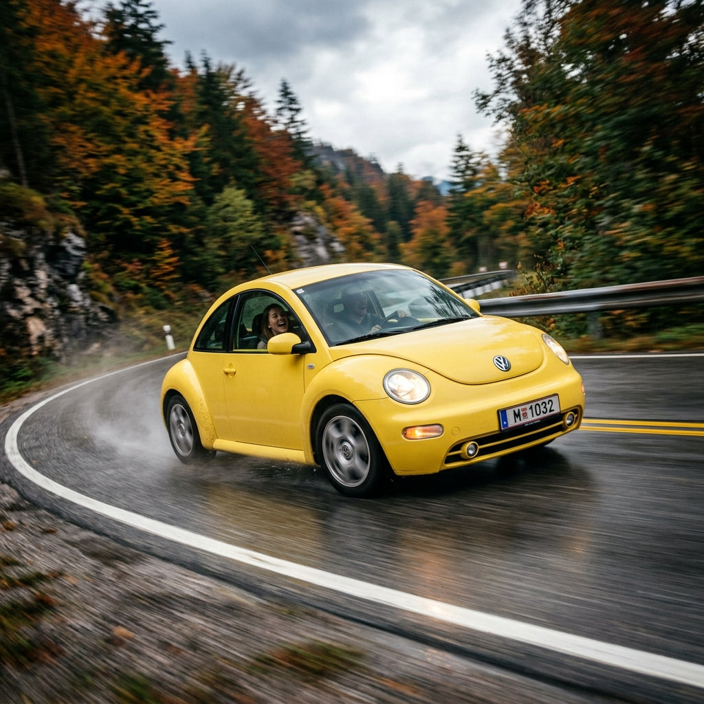 Action Shot: Volkswagen Beetle Driving Fast
