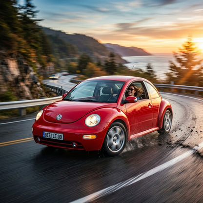 Action Shot: Volkswagen Beetle Driving Fast