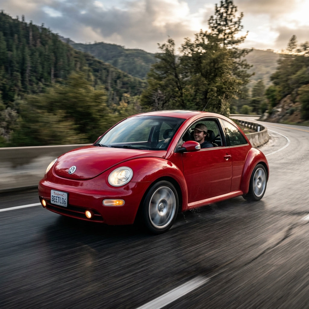 Action Shot: Volkswagen Beetle Driving Fast