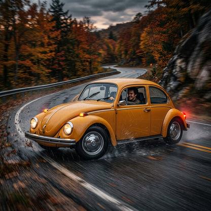 Action Shot: Volkswagen Beetle Driving Fast