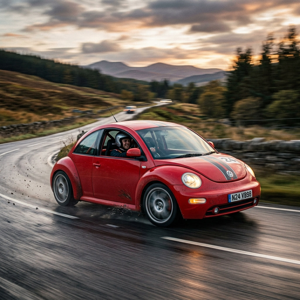 Action Shot: Volkswagen Beetle Driving Fast