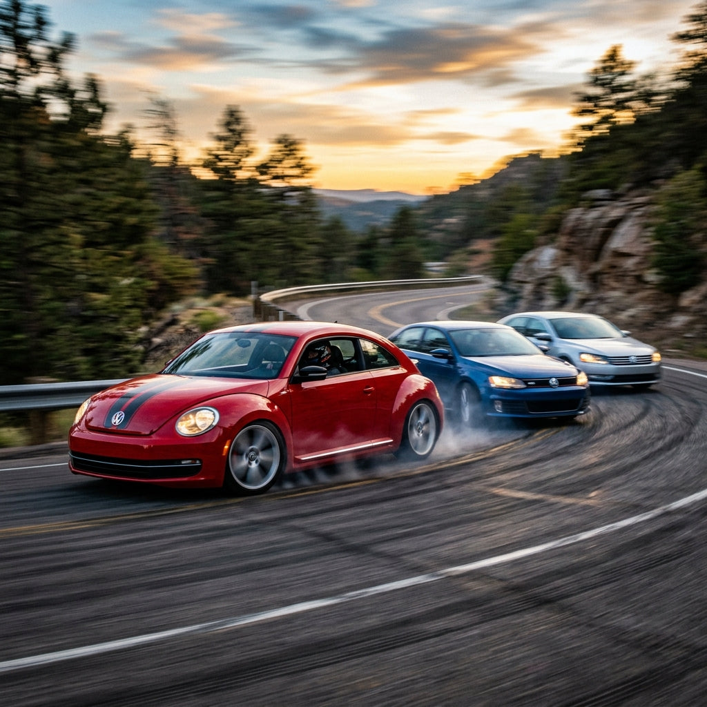 Action Shot: Volkswagen Beetle,Jetta,Passat Driving Fast