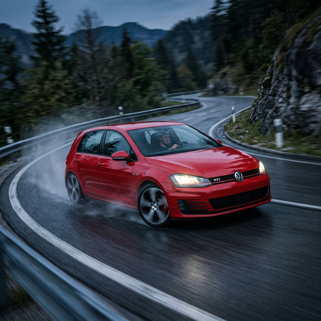 Action Shot: Volkswagen Golf GTI Driving Fast