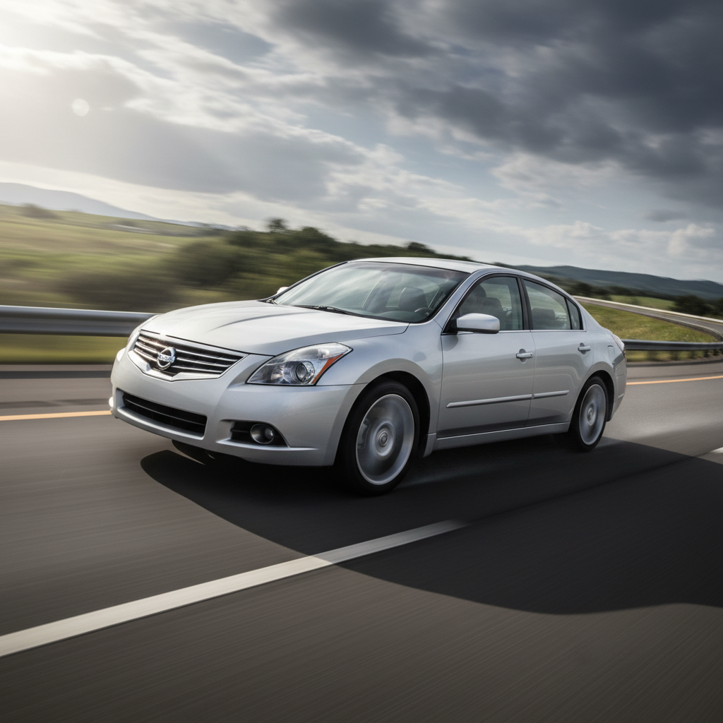 A 1:1 square image of a Nissan Altima (2007-2012) driving fast showing speed