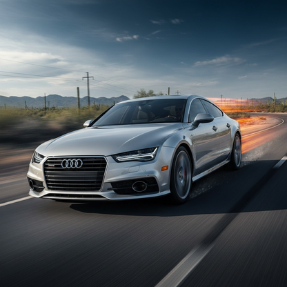 A square image of a A7 (2012-2018) driving fast showing speed and excitement