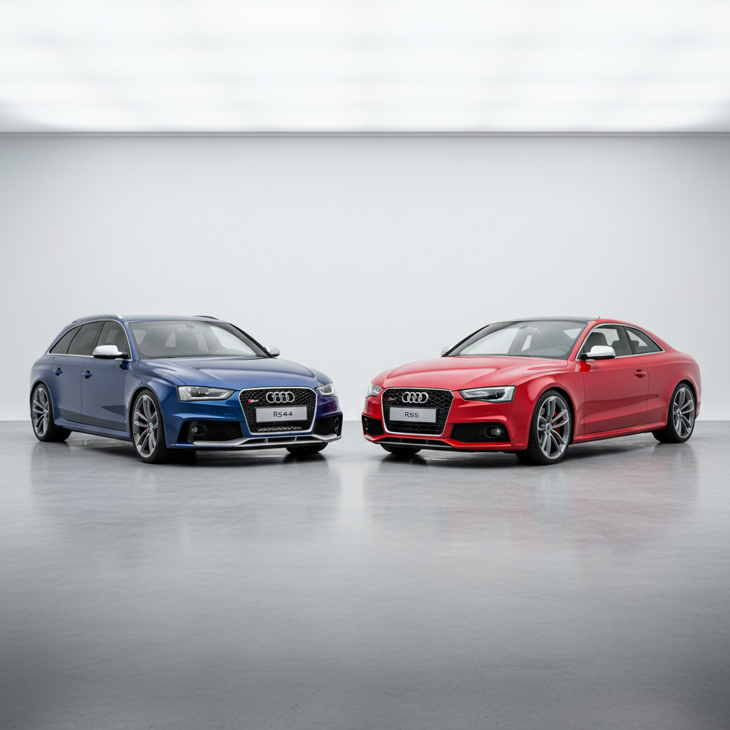 A square image of a Audi RS4 2012 next to a Audi RS5 2012