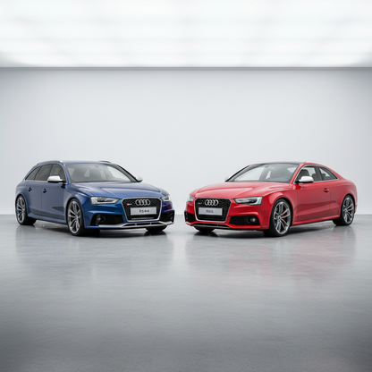A square image of a Audi RS4 2012 next to a Audi RS5 2012