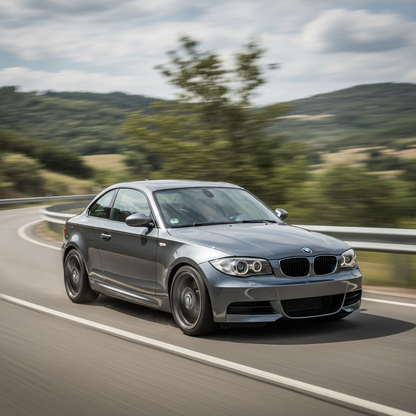A square image of a BMW 135i 2011 driving fast
