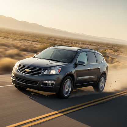 A square image of a Chevrolet Traverse (2009-2011) driving fast showing speed and excitement