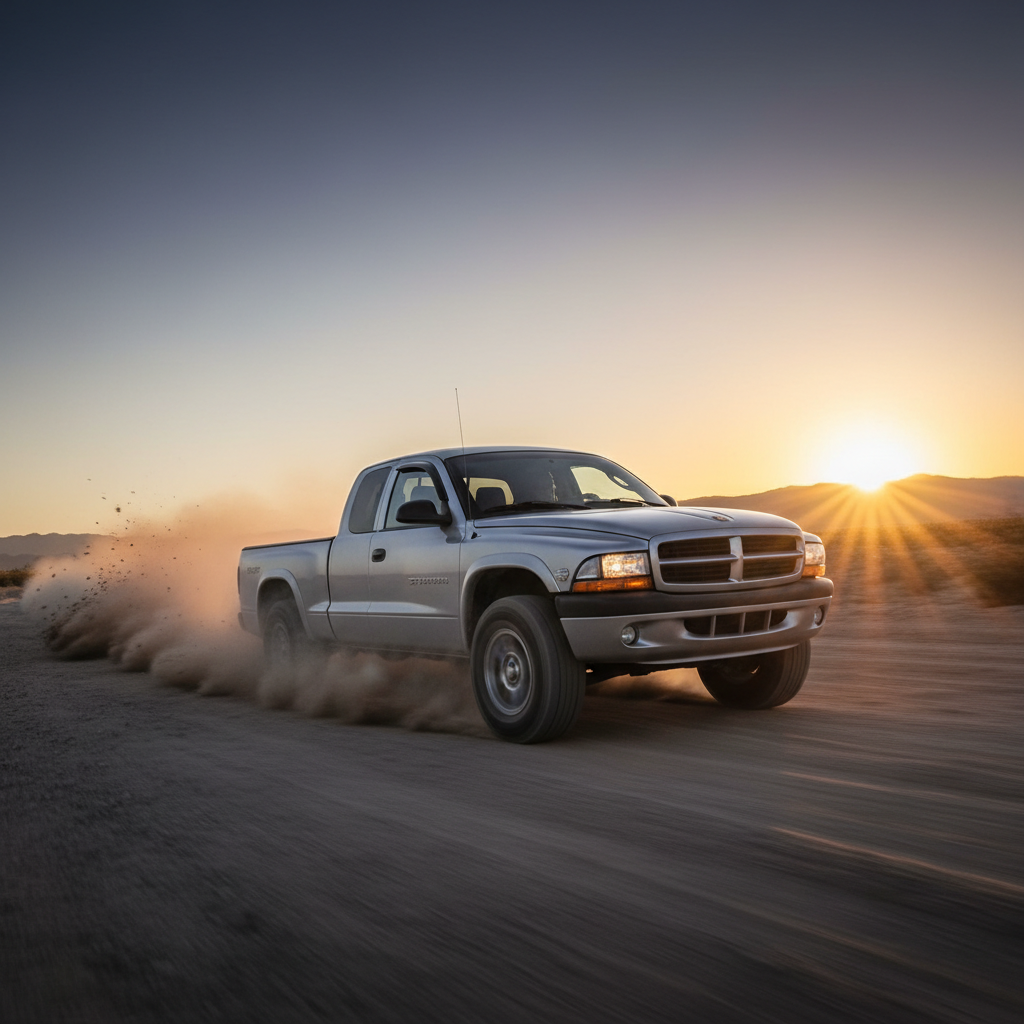 A square image of a Dodge Dakota 2001 driving fast showing speed