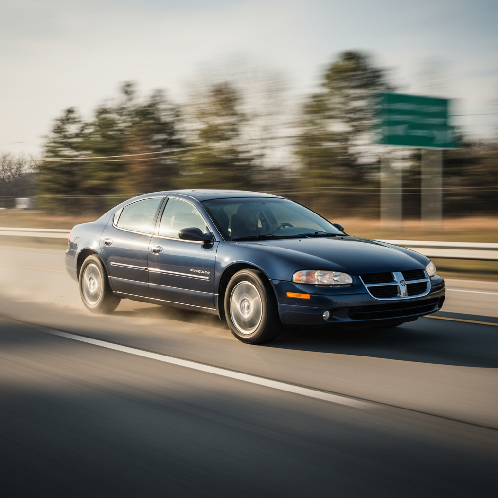 a square image of a Dodge Intrepid (1993-2004) driving fast showing speed