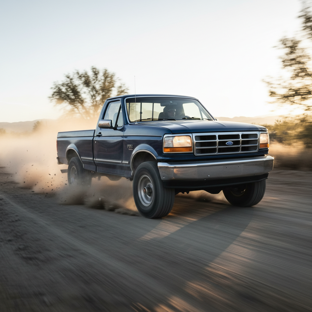 A square image of a  F150 (1988-1995) driving fast showing speed