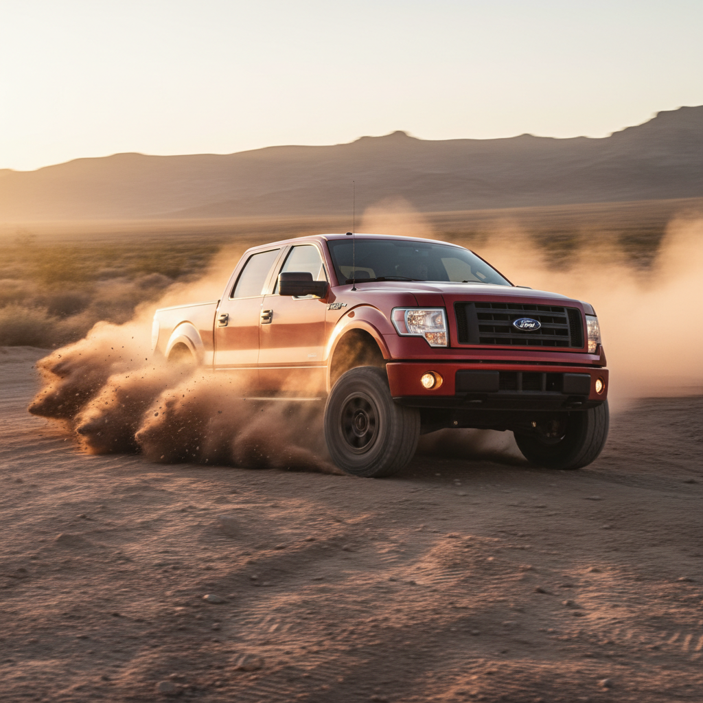 A square image of a F150 2009 driving fast showing speed