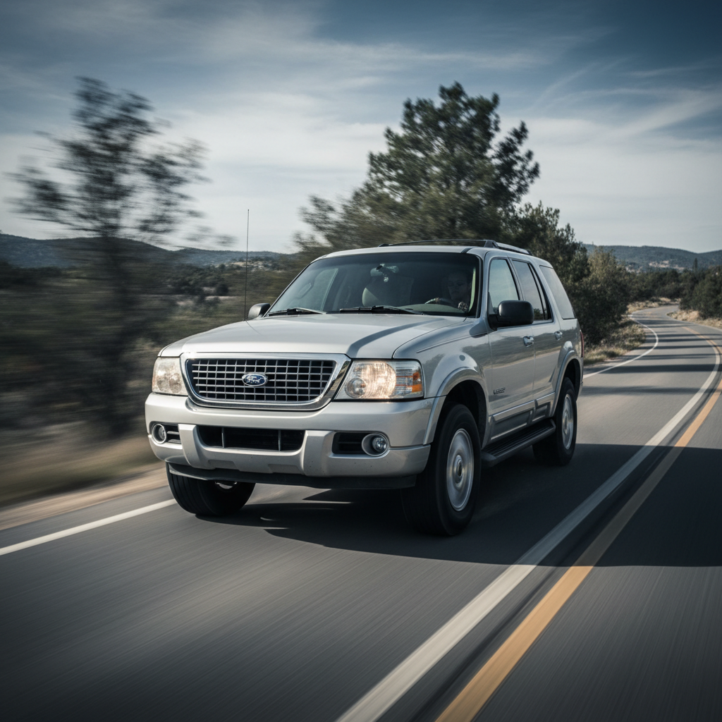 A square image of a Ford Explorer (2001-2003) driving fast showing speed