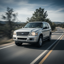 A square image of a Ford Explorer (2001-2003) driving fast showing speed