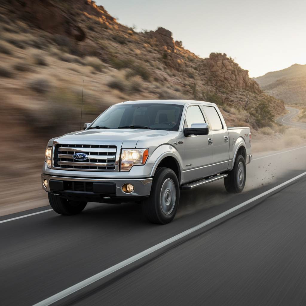 A square image of a Ford F150 2012 driving fast showing speed