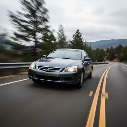 A square image of a Honda Accord 2003 driving fast showing speed