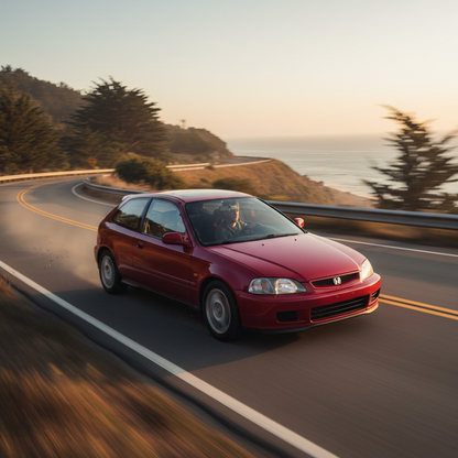 A square image of a Honda Civic 1996 driving fast showing speed