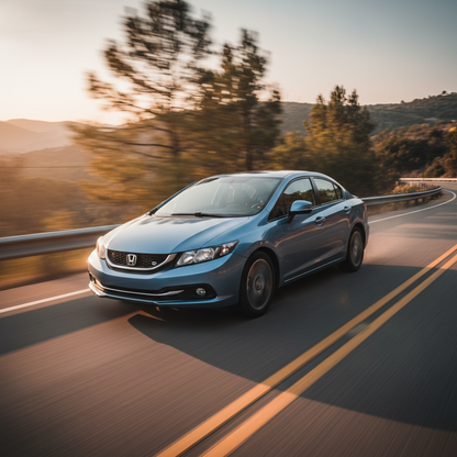 A square image of a Honda Civic (2012-2015) driving fast showing speed