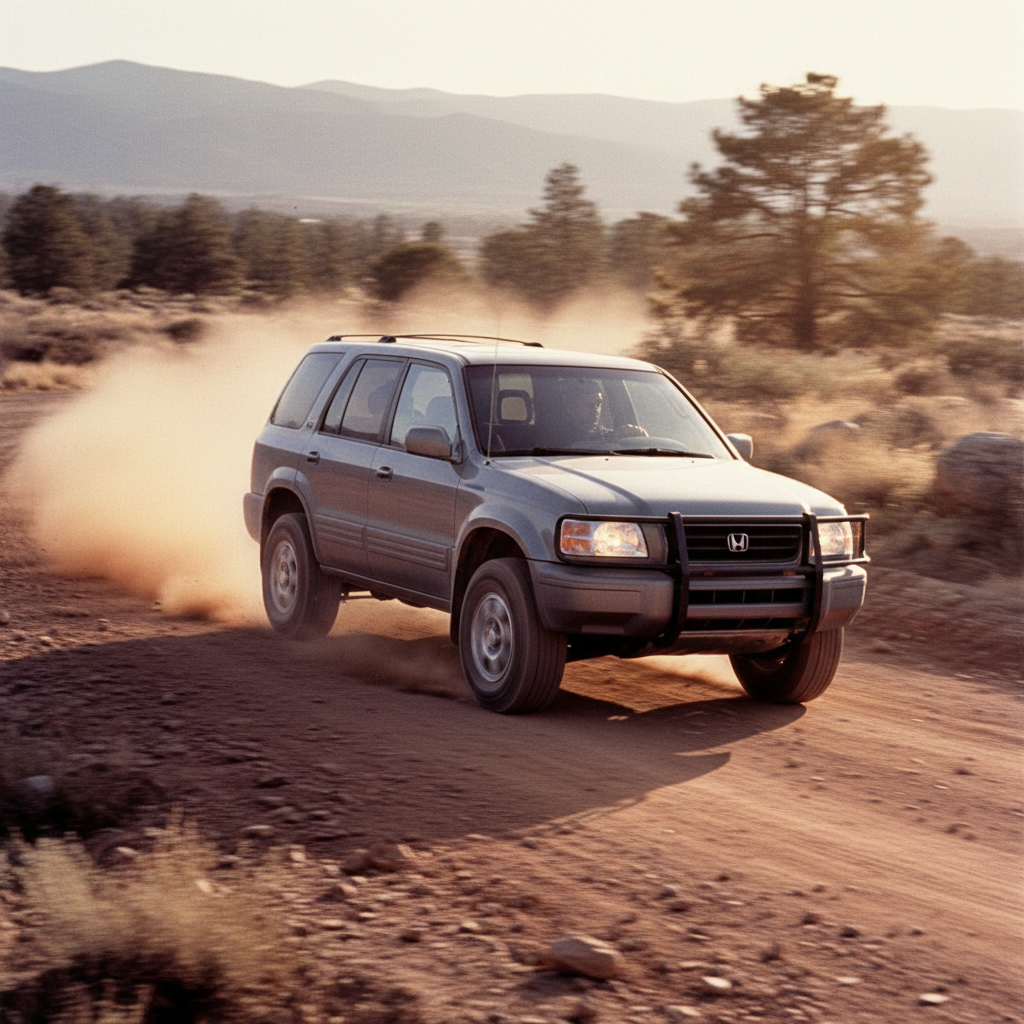A square image of a Honda Passport (1996-1997) driving fast showing speed