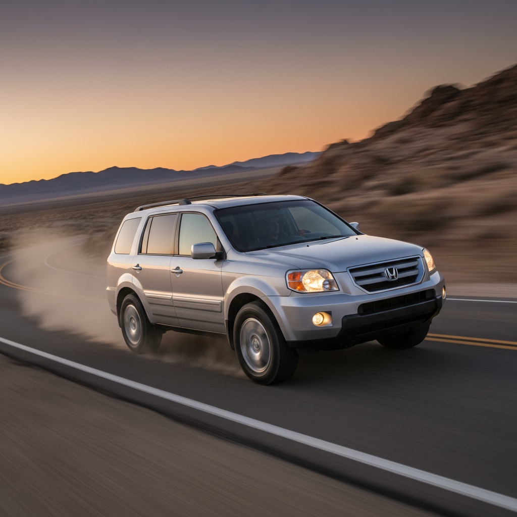 A square image of a Honda Pilot 2006 driving fast showing speed and excitement