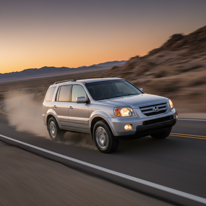 A square image of a Honda Pilot 2006 driving fast showing speed and excitement