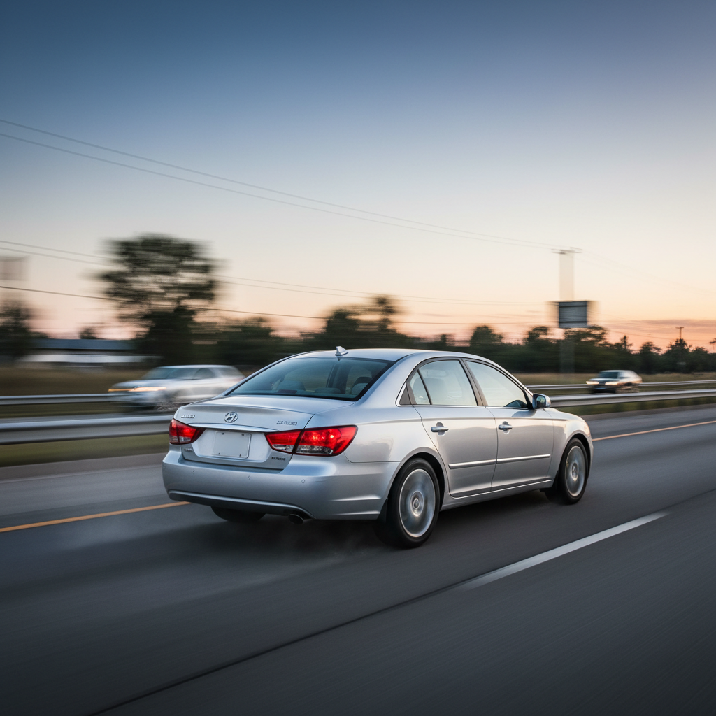 A square image of a Hyundai Sonata 2006 driving fast gaining speed