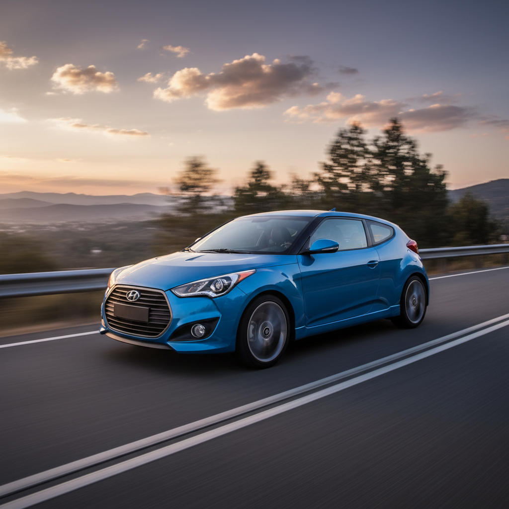A square image of a Hyundai Veloster 2011 driving fast showing speed