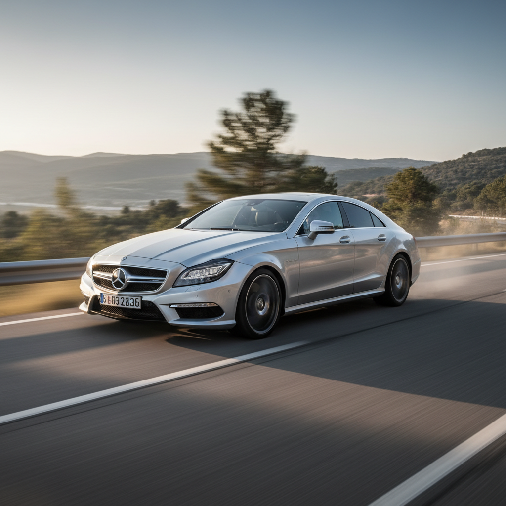 A square image of a Mercedes AMG CLS63 2012 driving fast