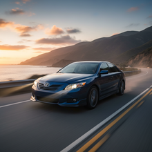 A square image of a Toyota Camry (2007-2009) driving fast showing speed and excitement