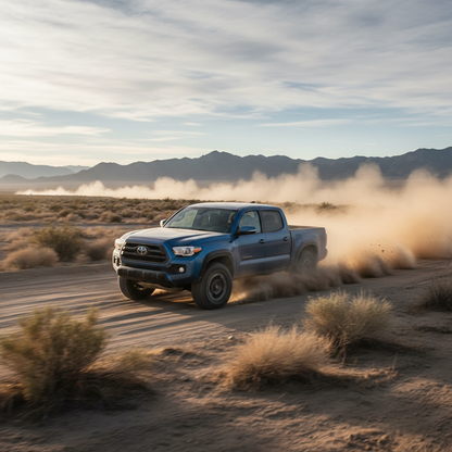 A square image of a Toyota Tacoma 2016 driving fast showing SPEED