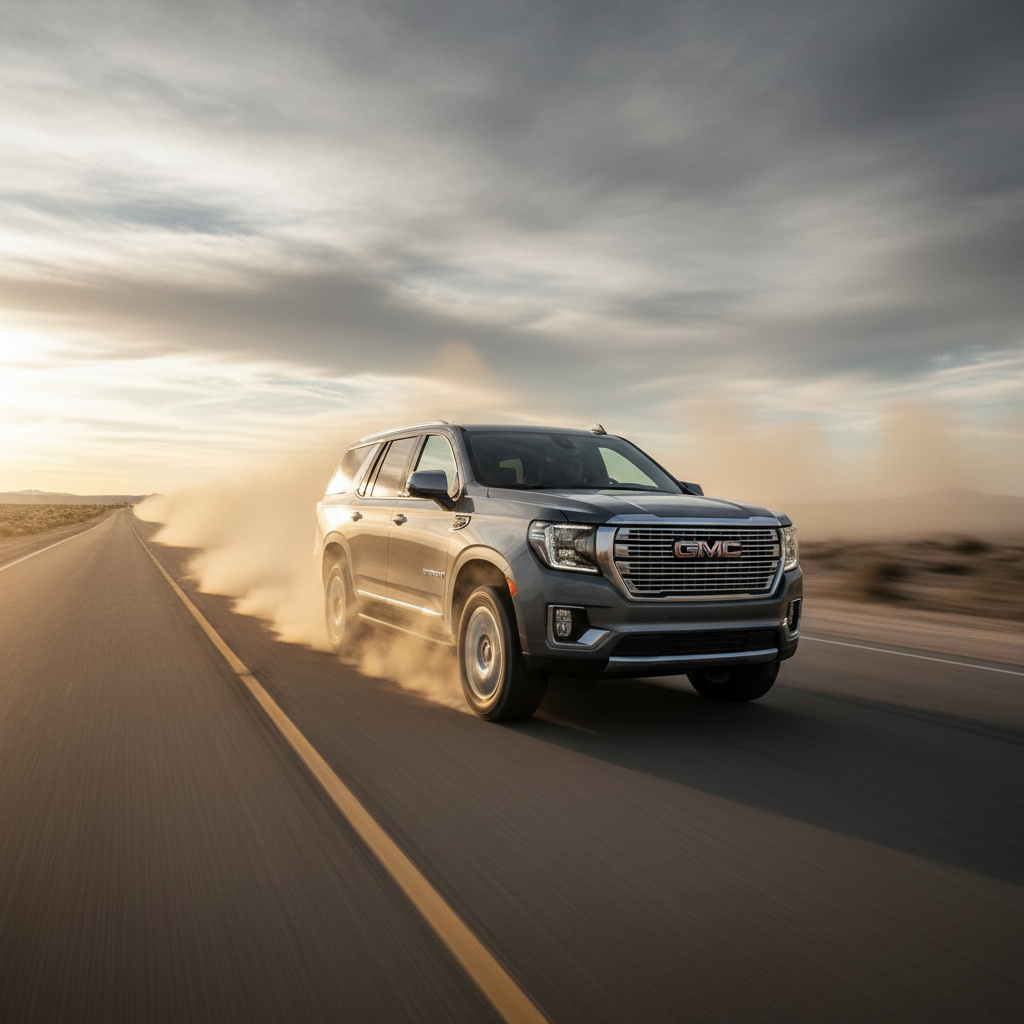 A square image of a Yukon 2021 driving fast showing speed