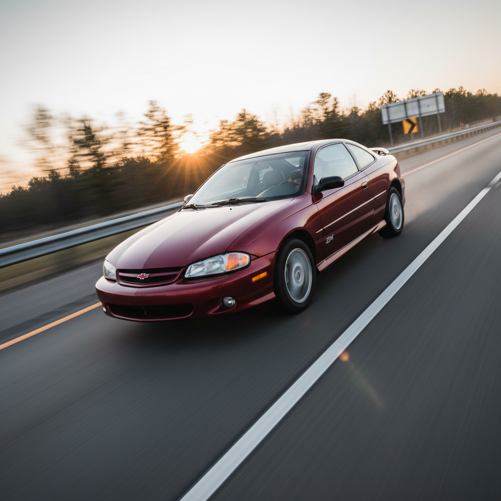 A Squarew 1:1 image: Chevrolet Cavalier Z24 (1995-2002) driving fast down the highway