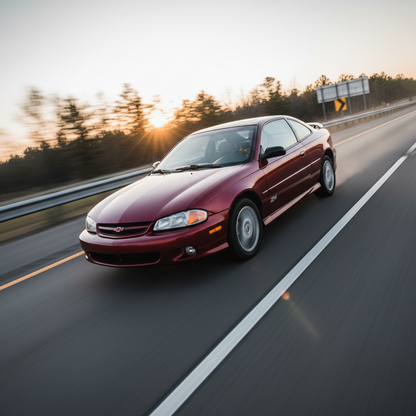 A Squarew 1:1 image: Chevrolet Cavalier Z24 (1995-2002) driving fast down the highway