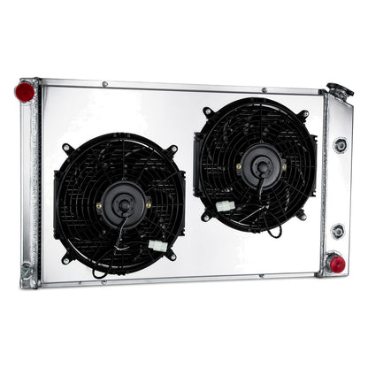 Aluminum 3-row performance radiator with fan shroud and twin 12-inch electric fans for 1970-1981 Pontiac Firebird and Trans Am