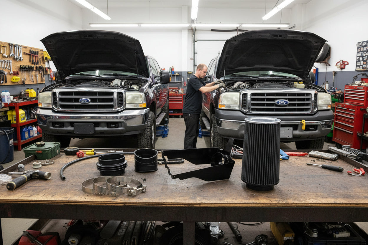 Cold Air Intake for Ford F250 F350 Super Duty Excursion (1999-2003) 7.3L Turbo Diesel Engine Black