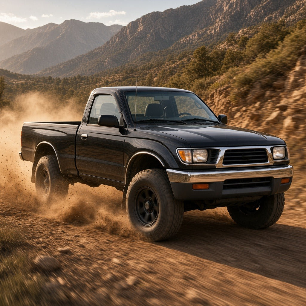 Black 1995-1997 Toyota Tacoma driving fast off-road