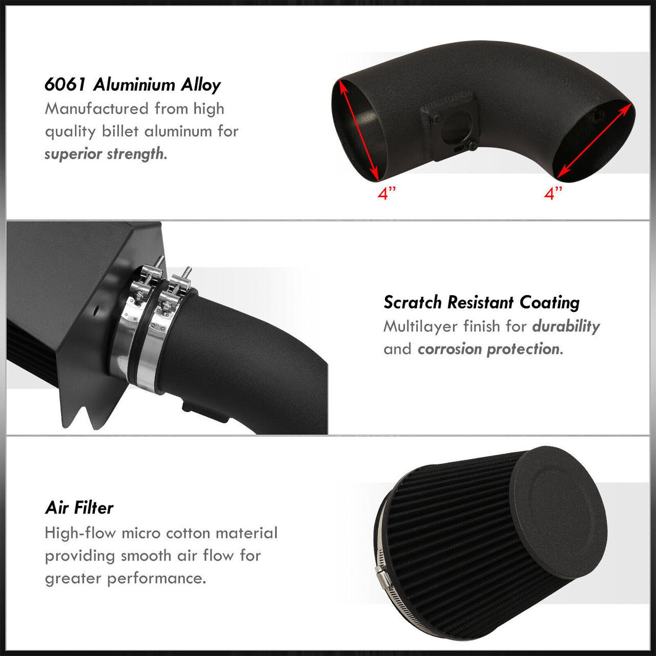 Performance Air Intake W/Heat Shield for Cadillac CTS-V (2009-2015) with 6.2 V8 Engine Black