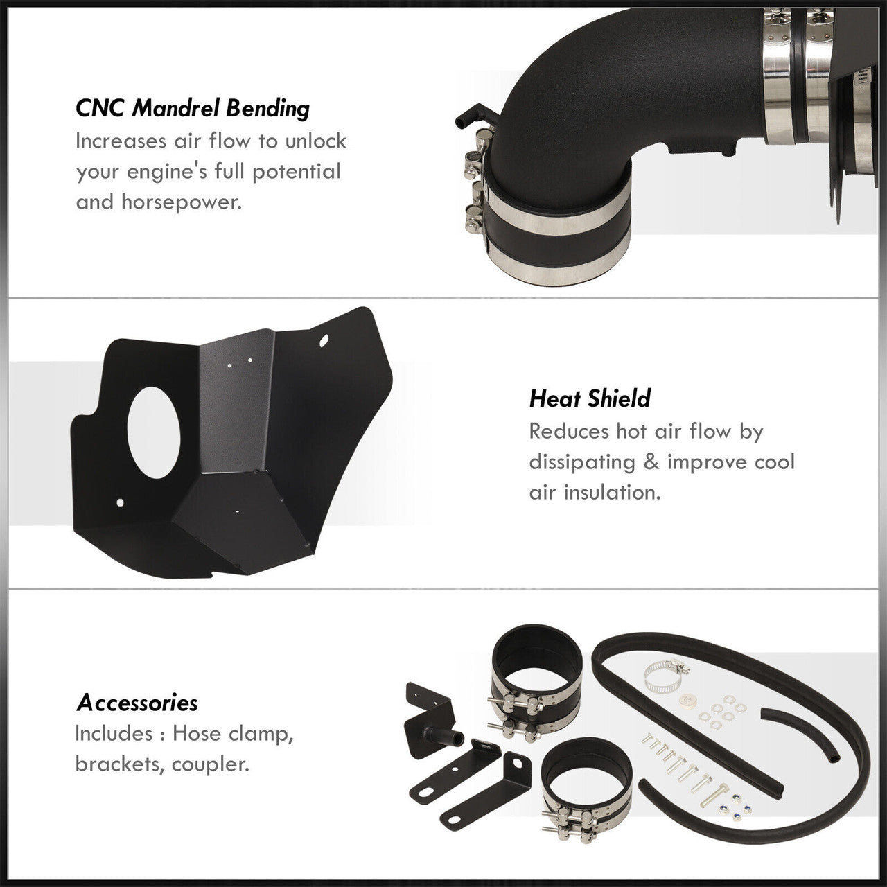 Performance Air Intake W/Heat Shield for Cadillac CTS-V (2009-2015) with 6.2 V8 Engine Black