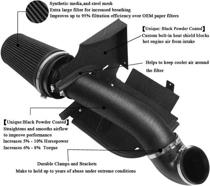 Black Cold Air Intake for GMC/Chevy (1999-2006) V8 4.8L/5.3L/6.0L Engines