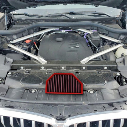 BMW X6 3.0 turbo engine bay with BMC air filter that fits it