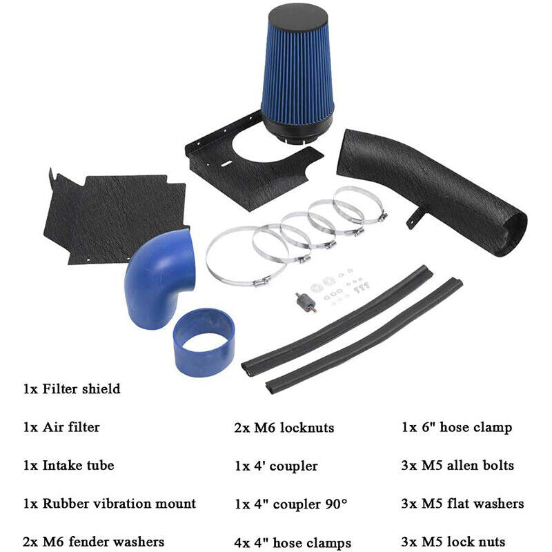 Cold Air Intake for GMC/Chevy (1999-2006) V8 4.8L/5.3L/6.0L Engines Black Coated Blue