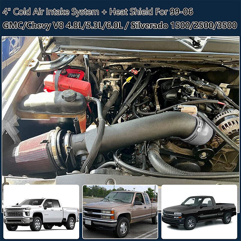 Cold Air Intake + Heat Shield Kit For 99-06 GMC Chevy V8 4.8L/5.3L/6.0L | Blue Aluminum | Porda-autoparts