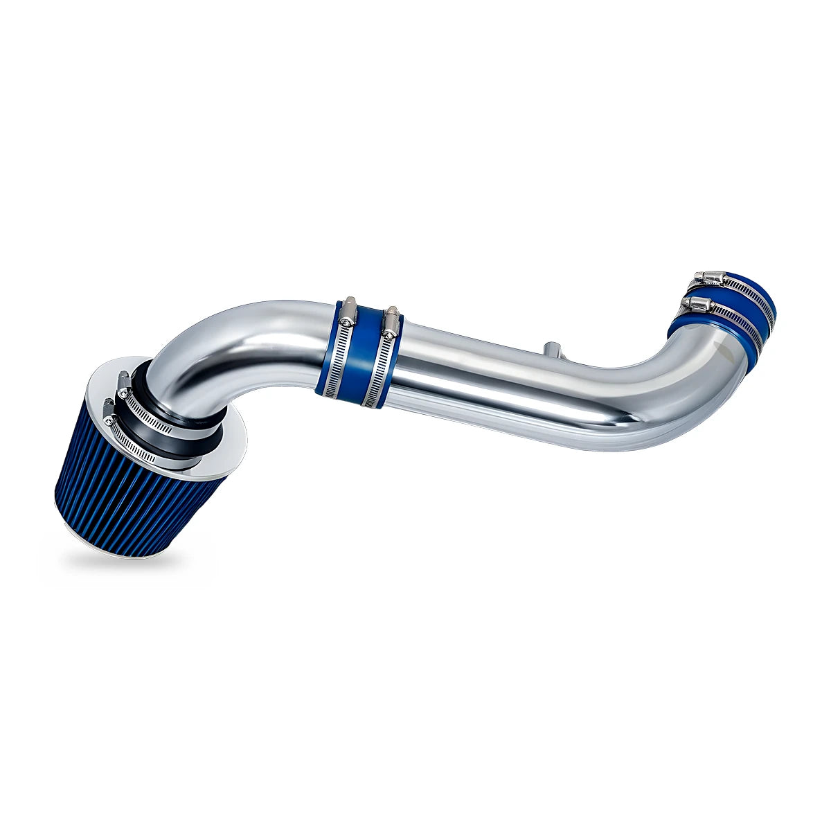 Blue cold air intake kit for Dodge Durango and Dakota 2000-2002 4.7L V8 - polished S-bend pipe, blue cone filter and silicone couplers