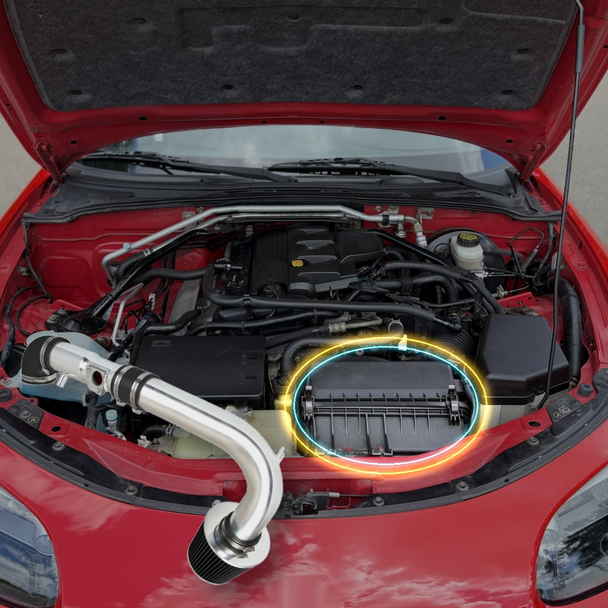 2006-2009 Mazda MX-5 Miata 2.0L cold air intake install location in the engine bay