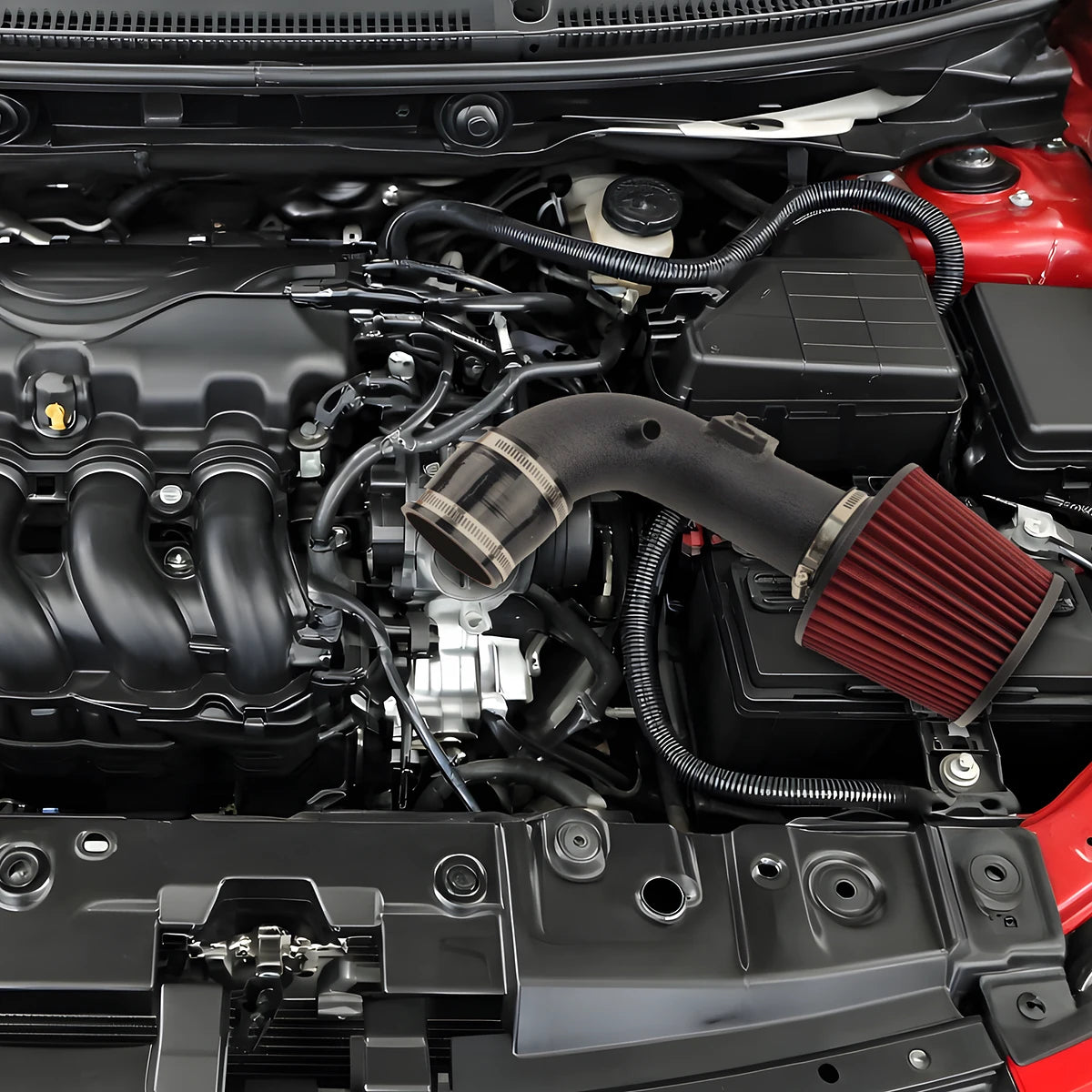 Cold air intake installed in a 2012-2015 Honda Civic Si 2.4L engine bay